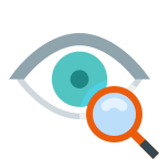 Cartoon eye icon with magnifying glass