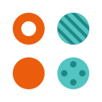 Cartoon of 4 circles with different patterns