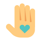 Cartoon of hand with love heart in palm
